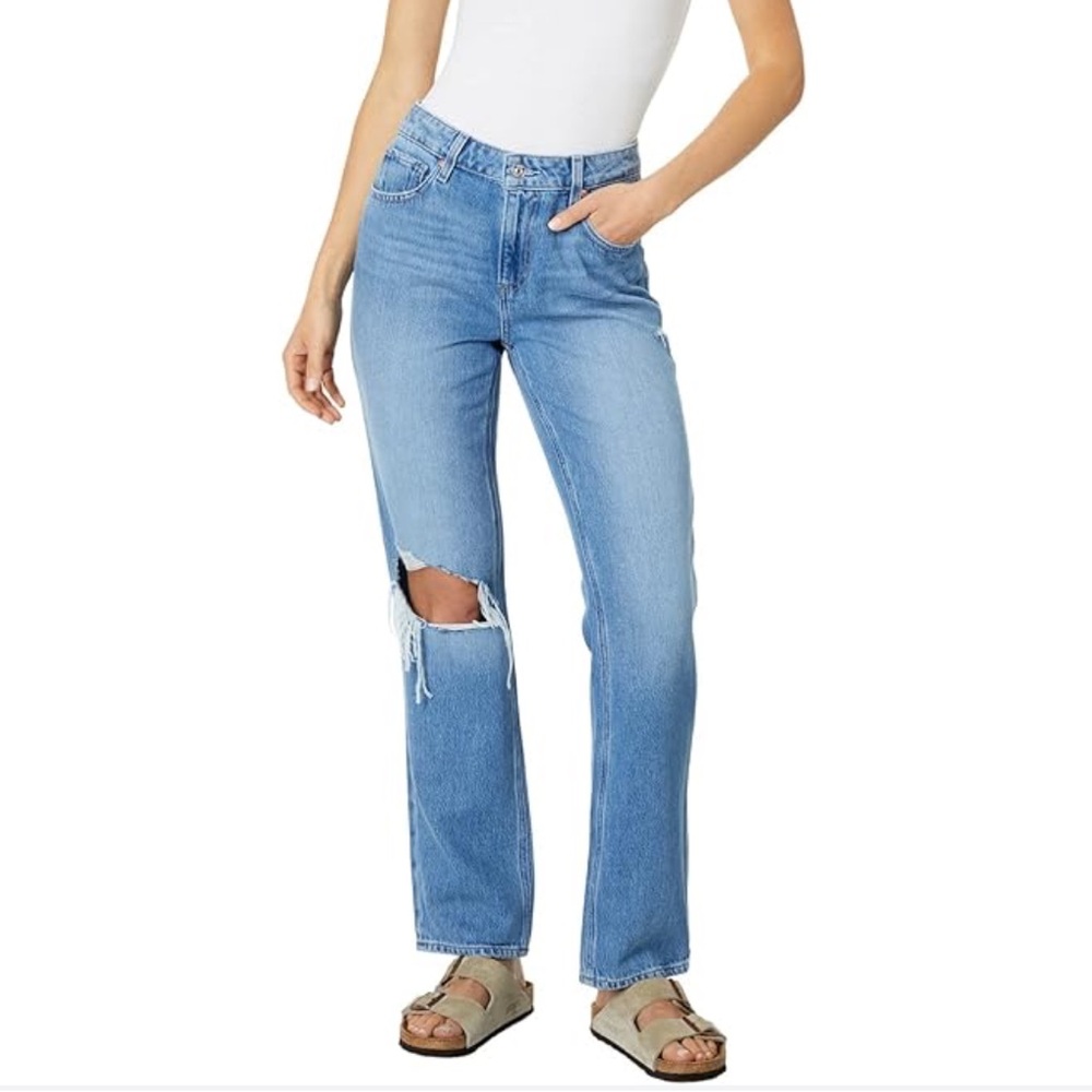 PAIGE Noella High Rise‎ Straight Nathaly Deconstructed Distressed Denim Jeans